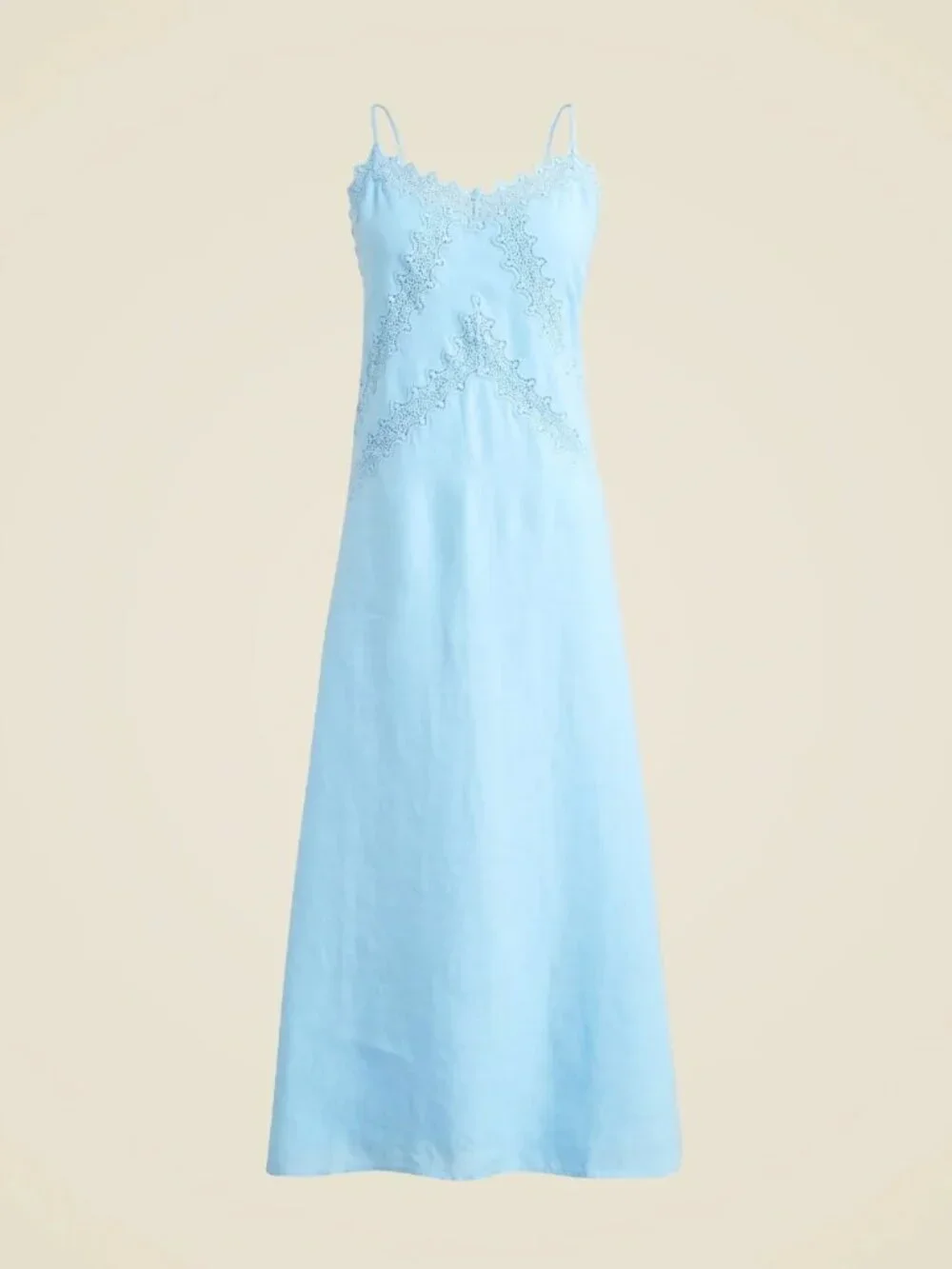 NWT J. Crew Lace-Trim Slip Dress in Linen Calm Blue, $198, CK821, Size 10